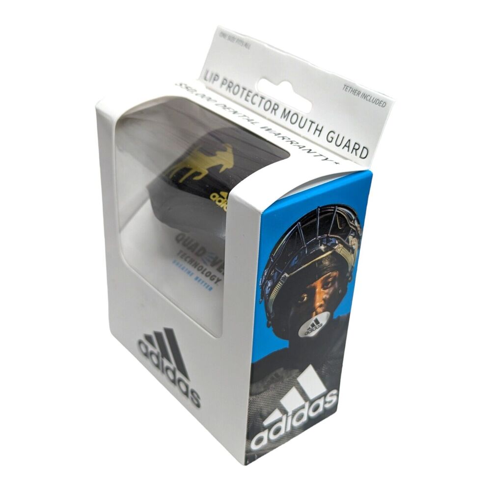 Adidas Quad Vent Black & Gold GOAT Sports Lip Protector Mouth Guard With Tether‎